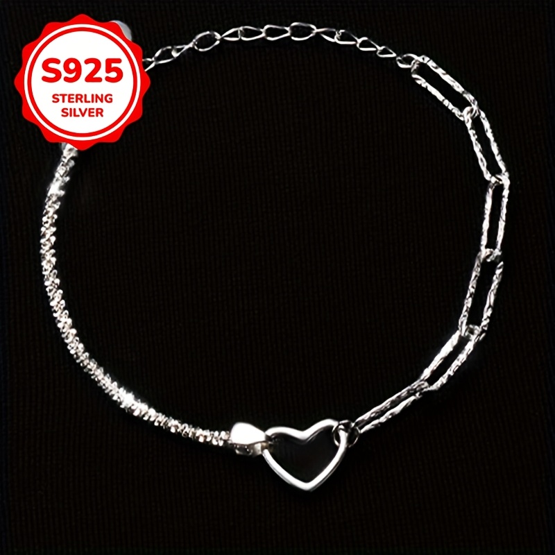 925 Silver Star & Heart Chain Bracelet for Couples Friends